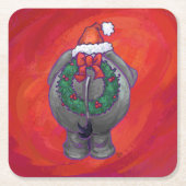 Elephant Kerstmis op rood Kartonnen Onderzetters (Voorkant)