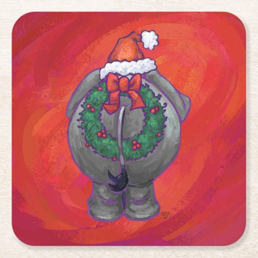 Elephant Kerstmis op rood Kartonnen Onderzetters (Voorkant)