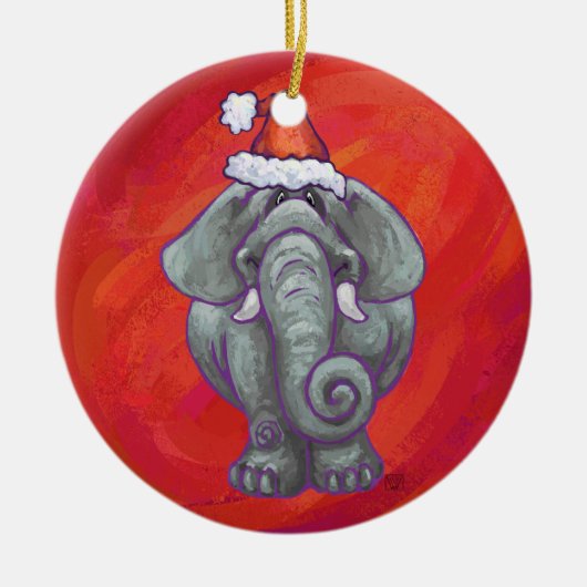 Elephant Kerstmis op rood Keramisch Ornament (Voorkant)