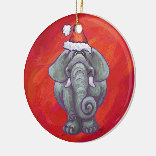 Elephant Kerstmis op rood Keramisch Ornament (Links)