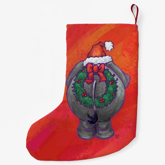 Elephant Kerstmis op rood Kleine Kerstsok (Achterkant)