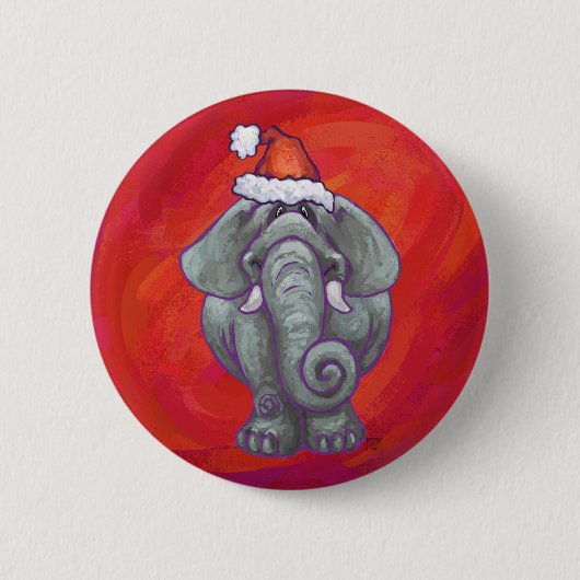 Elephant Kerstmis op rood Ronde Button 5,7 Cm (Voorkant)
