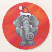 Elephant Kerstmis op rood Ronde Kartonnen Onderzetter (Voorkant)