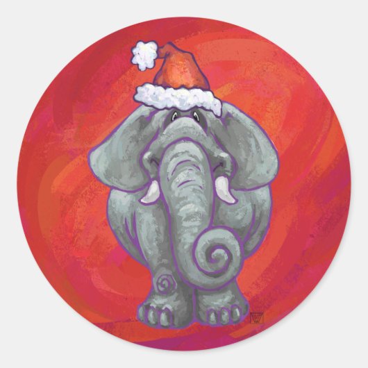 Elephant Kerstmis op rood Ronde Sticker (Voorkant)