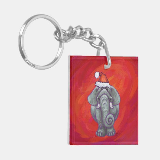 Elephant Kerstmis op rood Sleutelhanger (Voorkant Links)