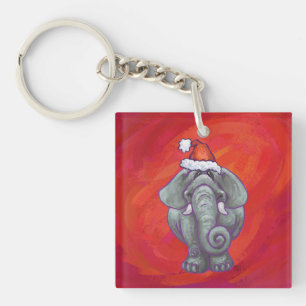 Elephant Kerstmis op rood Sleutelhanger
