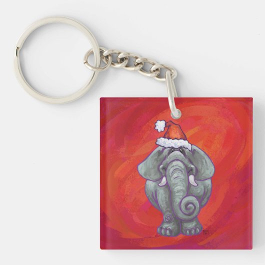 Elephant Kerstmis op rood Sleutelhanger (Voorkant)