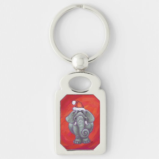 Elephant Kerstmis op rood Sleutelhanger (Voorkant)