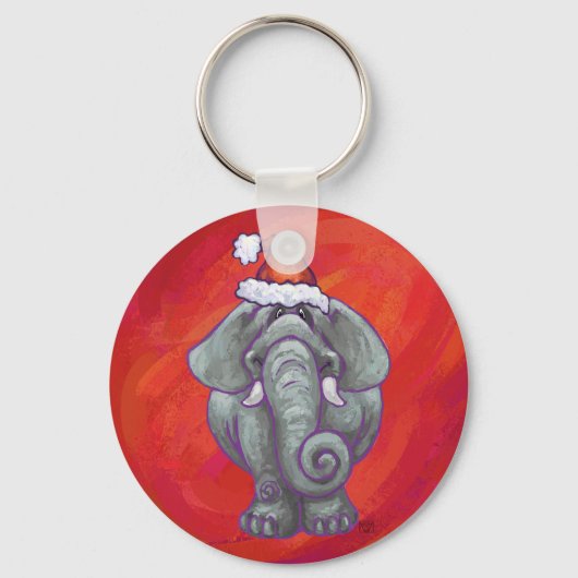 Elephant Kerstmis op rood Sleutelhanger (Voorkant)