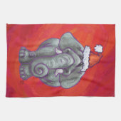 Elephant Kerstmis op rood Theedoek (Horizontaal)