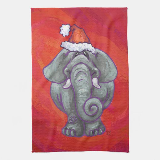 Elephant Kerstmis op rood Theedoek (Verticaal)