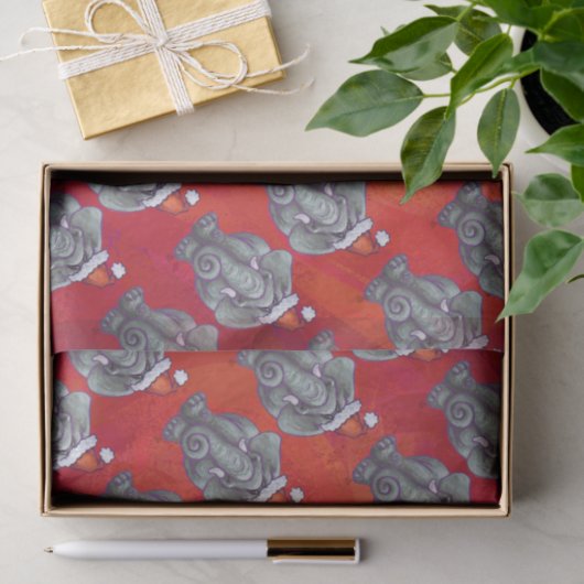Elephant Kerstmis op rood Tissuepapier (Geschenk)