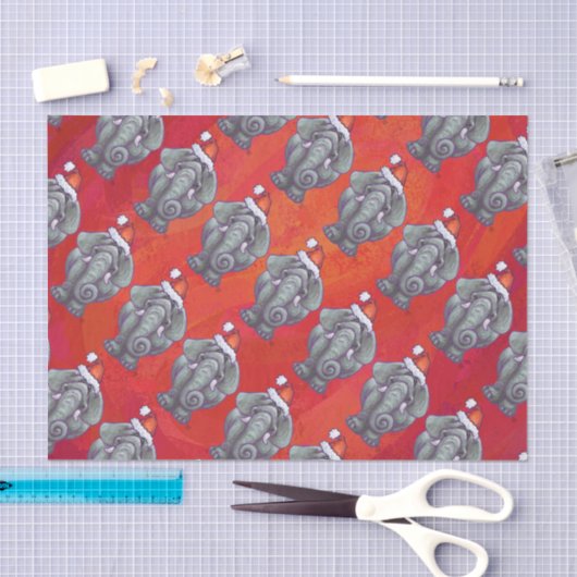 Elephant Kerstmis op rood Tissuepapier (Craft)