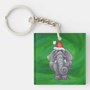 Elephant Kerstmis over groen Sleutelhanger