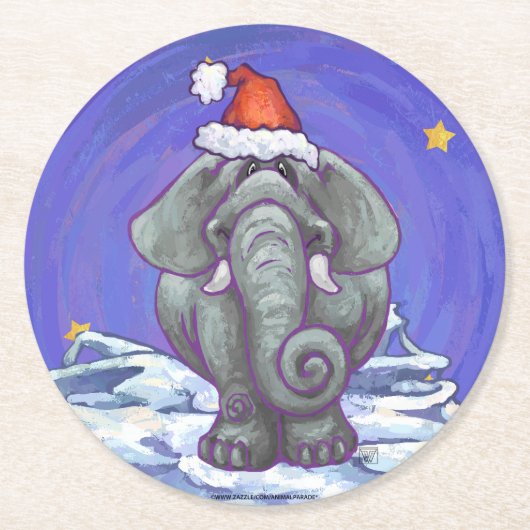 Elephant Kerstmis Ronde Kartonnen Onderzetter (Voorkant)