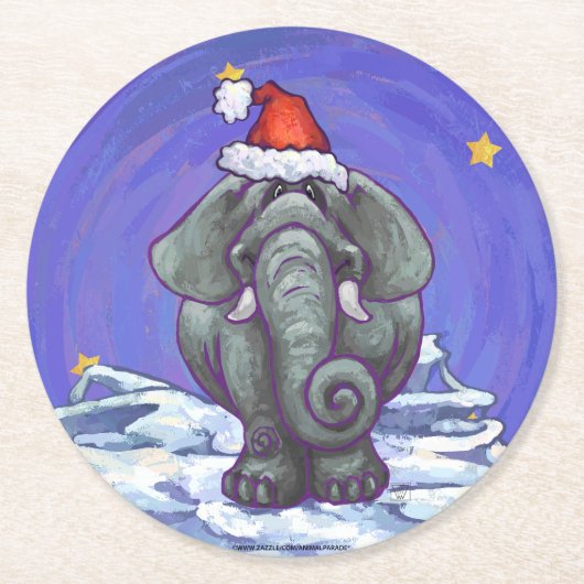 Elephant Kerstmis Ronde Kartonnen Onderzetter (Voorkant)