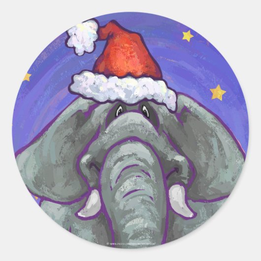 Elephant Kerstmis Ronde Sticker (Voorkant)