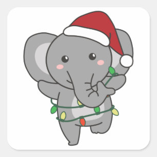 Elephant Kerstwinter Dieren Elephants Square Vierkante Sticker