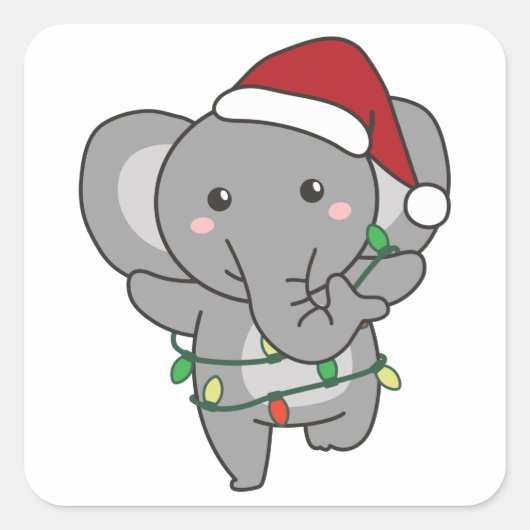 Elephant Kerstwinter Dieren Elephants Square Vierkante Sticker (Voorkant)