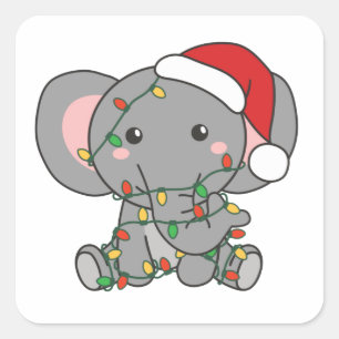 Elephant Kerstwinter Dieren Elephants Square Vierkante Sticker