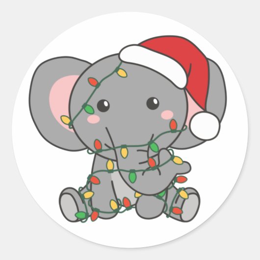 Elephant Kerstwinter Dieren Olephani Classi Ronde Sticker (Voorkant)