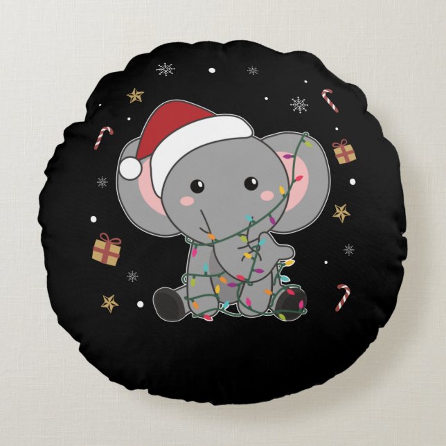 Elephant Kerstwinter Winter Animals Elephans A Rond Kussen (Voorkant)