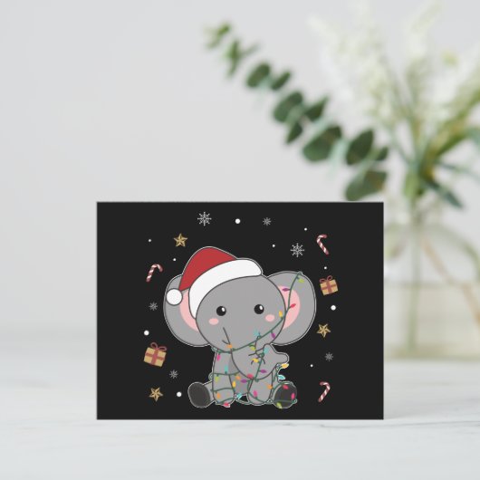 Elephant Kerstwinter Winter Animals Elephans P Briefkaart (Staand voorkant)