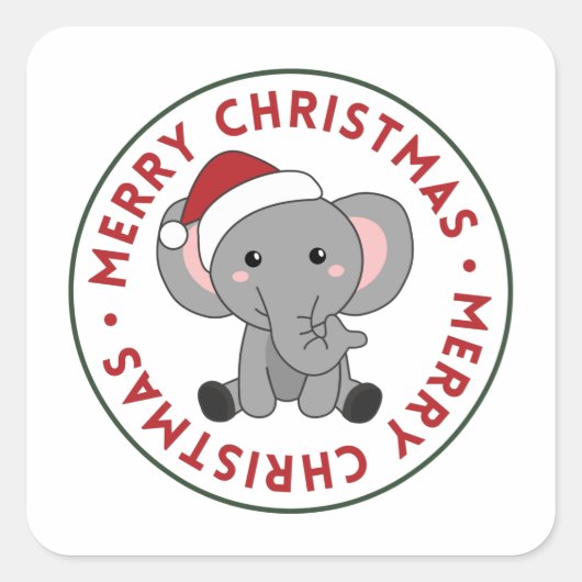 Elephant Kerstwinter Winter Animals Elephans S Vierkante Sticker (Voorkant)
