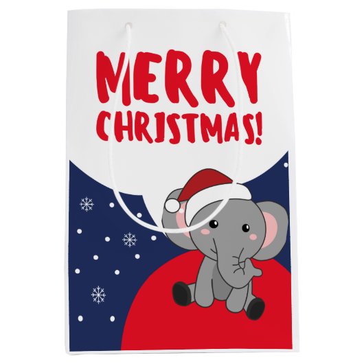 Elephant Kerstwinter Winter Animals Elephants Medium Cadeauzakje (Voorkant)