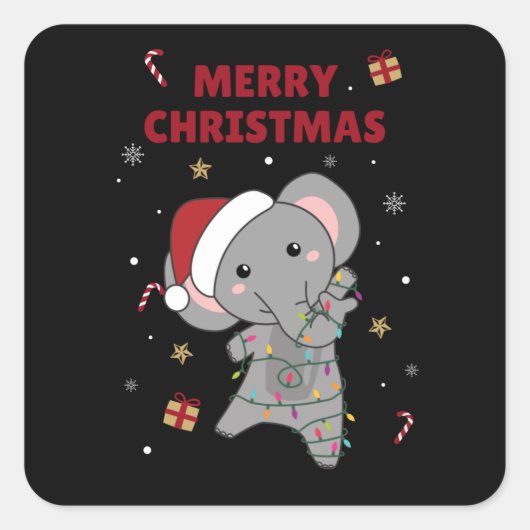 Elephant Kerstwinter Winter Animals Elephants Vierkante Sticker (Voorkant)