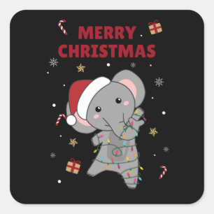 Elephant Kerstwinter Winter Animals Elephants Vierkante Sticker