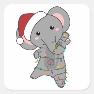 Elephant Kerstwinter Winter Animals Elephants Vierkante Sticker