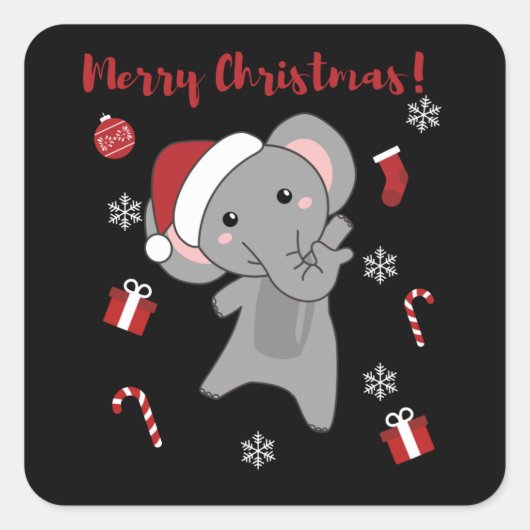 Elephant Kerstwinter Winter Animals Elephants Vierkante Sticker (Voorkant)