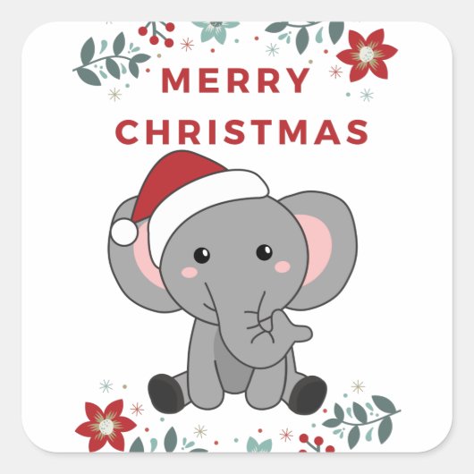 Elephant Kerstwinter Winter Animals Elephants Vierkante Sticker (Voorkant)