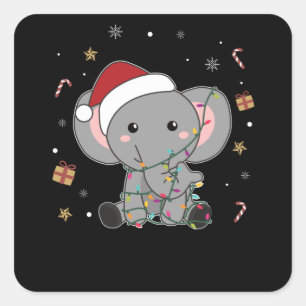 Elephant Kerstwinter Winter Animals Elephants Vierkante Sticker