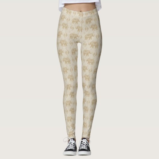 Elephant Khaki Caravan Pattern Leggings (Voorkant)