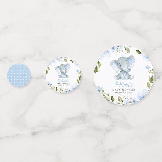Elephant, kleine olifant, blauw, Baby shower Confetti (Achterkanten)
