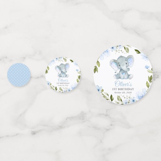 Elephant, kleine olifant, eerste verjaardag confetti (Achterkanten)