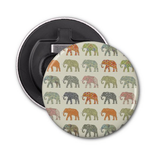 Elephant kleurrijk dierenpatroon hedendaags button flesopener (Voorkant)