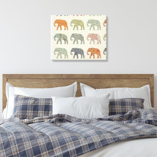 Elephant kleurrijk dierenpatroon hedendaags canvas afdruk (Insitu (Slaapkamer))