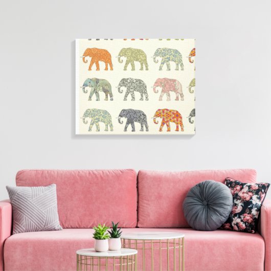 Elephant kleurrijk dierenpatroon hedendaags canvas afdruk (Insitu (Woonkamer))