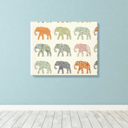 Elephant kleurrijk dierenpatroon hedendaags canvas afdruk (Insitu (Houten vloer))
