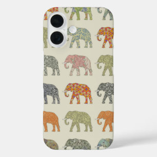 Elephant kleurrijk dierenpatroon hedendaags iPhone 16 hoesje