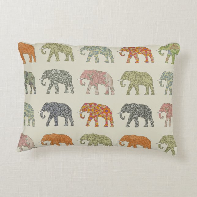 Elephant kleurrijk dierenpatroon hedendaags decoratief kussen (Achterkant)
