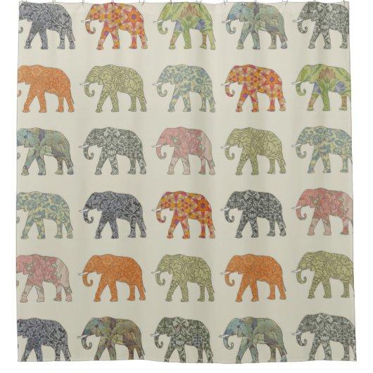 Elephant kleurrijk dierenpatroon hedendaags douchegordijn (Voorkant)