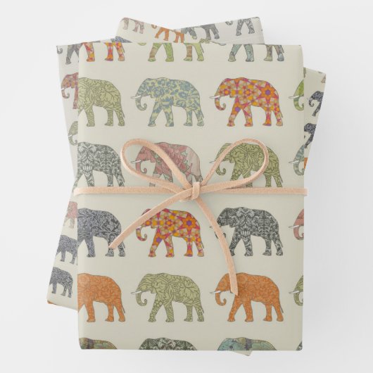 Elephant kleurrijk dierenpatroon hedendaags inpakpapier vel (In situ)