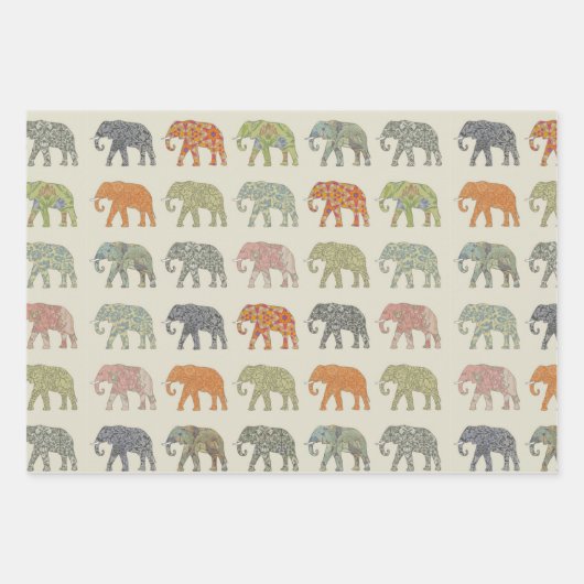 Elephant kleurrijk dierenpatroon hedendaags inpakpapier vel (Voorkant)