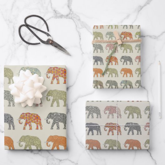 Elephant kleurrijk dierenpatroon hedendaags inpakpapier vel (Voorkant)