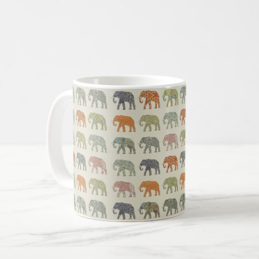Elephant kleurrijk dierenpatroon hedendaags koffiemok (Voorkant links)