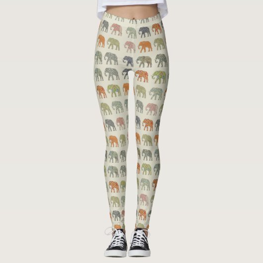 Elephant kleurrijk dierenpatroon hedendaags leggings (Voorkant)